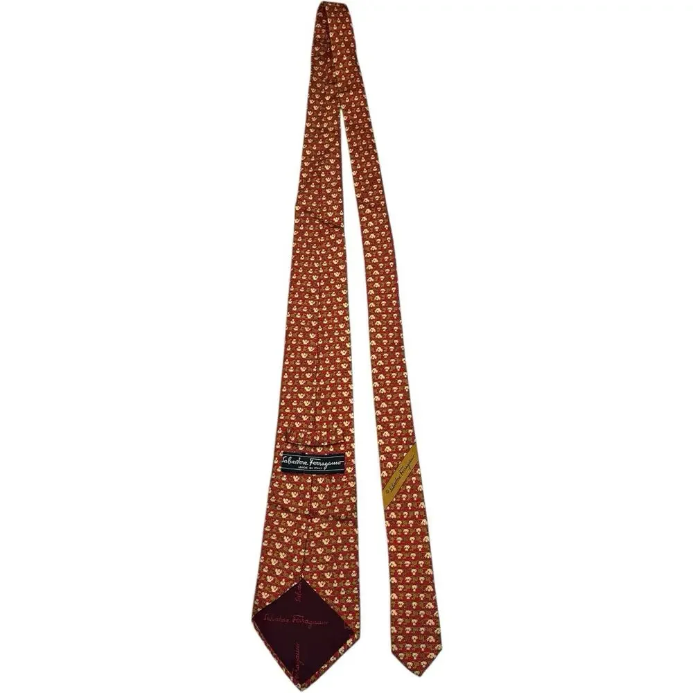 Vintage Salvatore Ferragamo Necktie Mens Red Silk Chicken Novelty Italy Designer